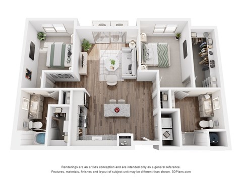 Floor plan for 2 beds, 2 baths, 1138 sqft